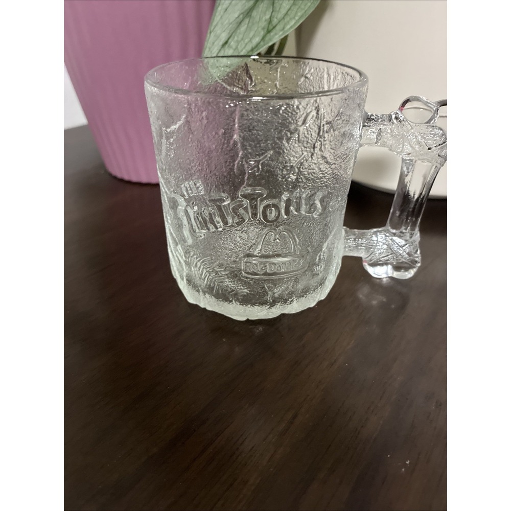 McDonalds Flintstones Pre-Dawn Glass Mug Cup RocDonalds 1993 Vintage Bone Handle